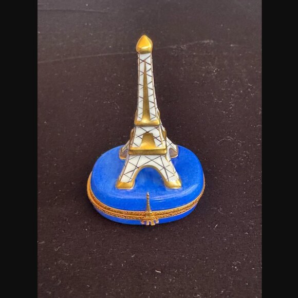 Rare Limoges France Peint Main Eiffel Tower Cobalt & Gold Eiffel Tower Clasp Box - Picture 6 of 10